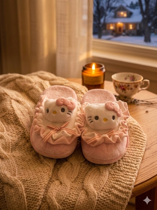 Hello Kitty Shoes - Hello Kitty Pink Plush Slippers In Size 8W